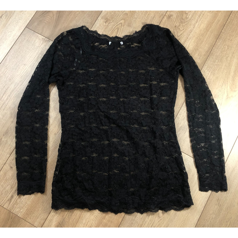 Long Sleeve Lace Black Top Y2K Fairy Whimsigoth Grunge Witchy Sheer Dainty Read